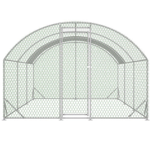 KFX-1105213 Large Metal Chicken Run with Waterproof UV Cover, Dome Shaped Walk-in Coop for Outdoor Use, 9.84' x 19.68' x 6.56'
