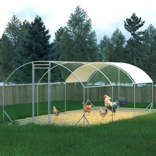 KFX-1105213 Large Metal Chicken Run with Waterproof UV Cover, Dome Shaped Walk-in Coop for Outdoor Use, 9.84' x 19.68' x 6.56'