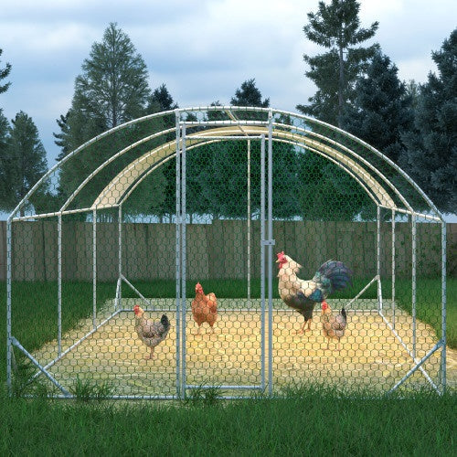 KFX-1105213 Large Metal Chicken Run with Waterproof UV Cover, Dome Shaped Walk-in Coop for Outdoor Use, 9.84' x 19.68' x 6.56'