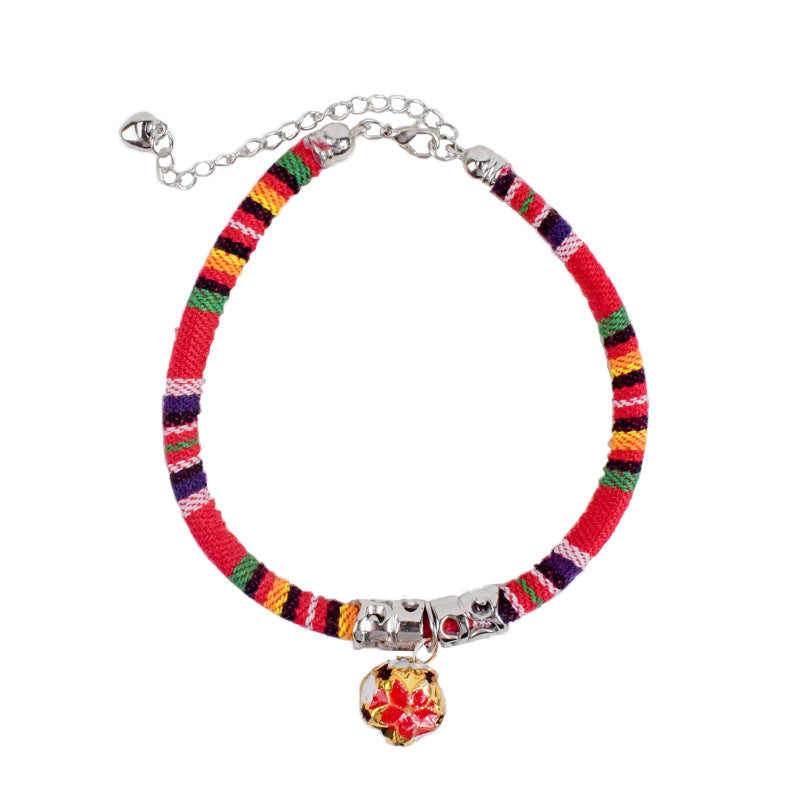 KFX-1105853 Ethnic Style Adjustable Bell Collar for Cats, Dogs, and Rabbits in Blue, Red, Green, and Rose Red