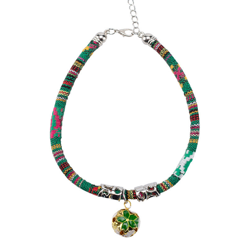 KFX-1105853 Ethnic Style Adjustable Bell Collar for Cats, Dogs, and Rabbits in Blue, Red, Green, and Rose Red