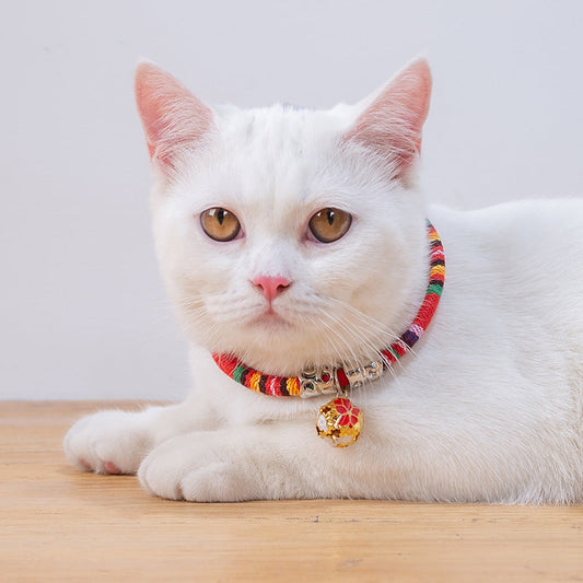 KFX-1105853 Ethnic Style Adjustable Bell Collar for Cats, Dogs, and Rabbits in Blue, Red, Green, and Rose Red