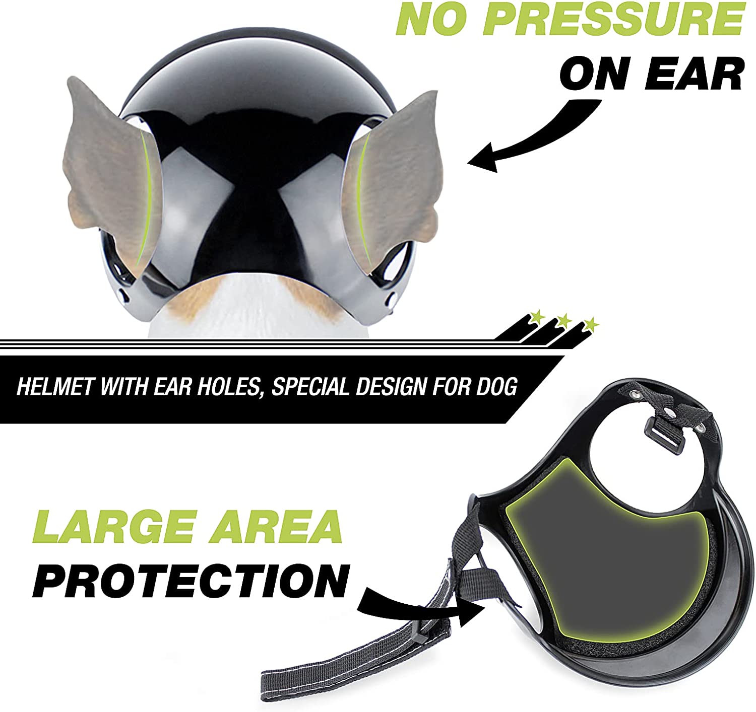 KFX-1105981 Dog Motorcycle Helmet with Stickers and Bamboo Dragonfly Decoration - Durable ABS+PC Material, Black