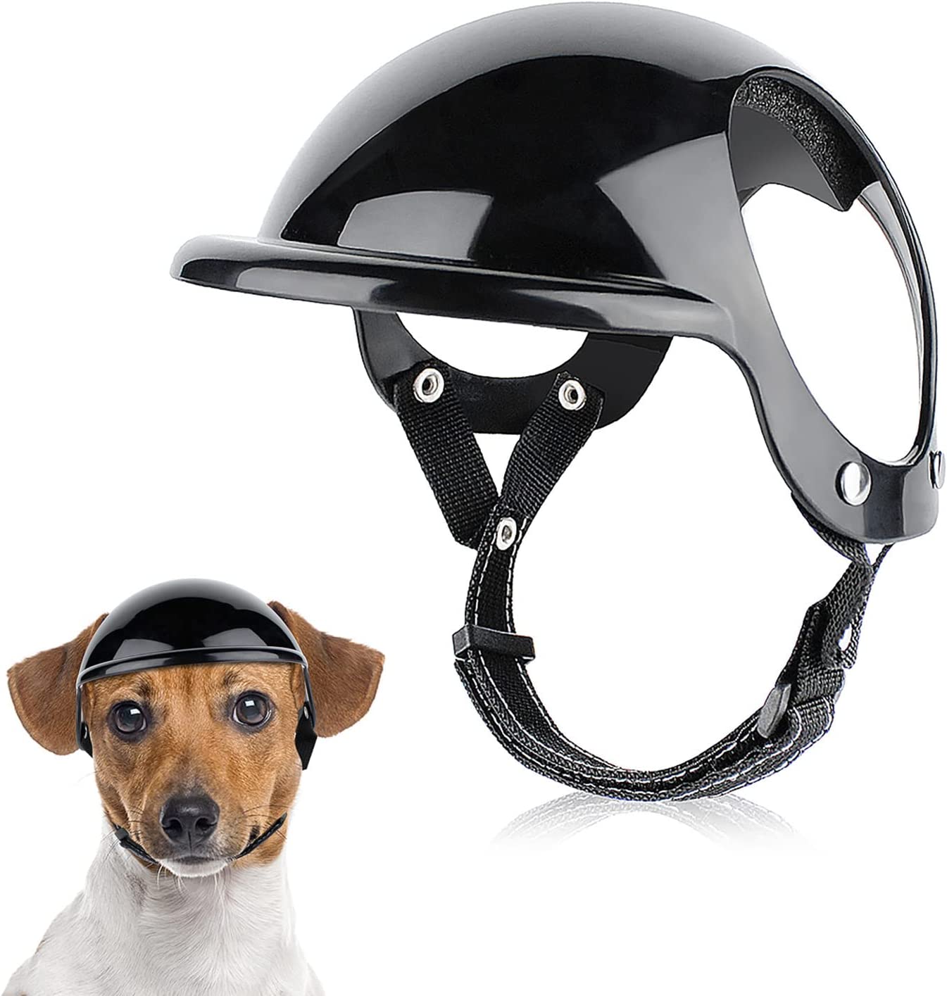 KFX-1105981 Dog Motorcycle Helmet with Stickers and Bamboo Dragonfly Decoration - Durable ABS+PC Material, Black