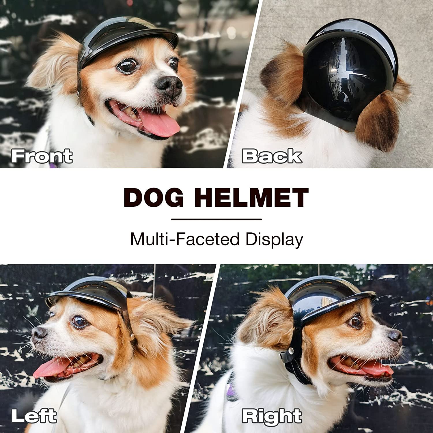KFX-1105981 Dog Motorcycle Helmet with Stickers and Bamboo Dragonfly Decoration - Durable ABS+PC Material, Black