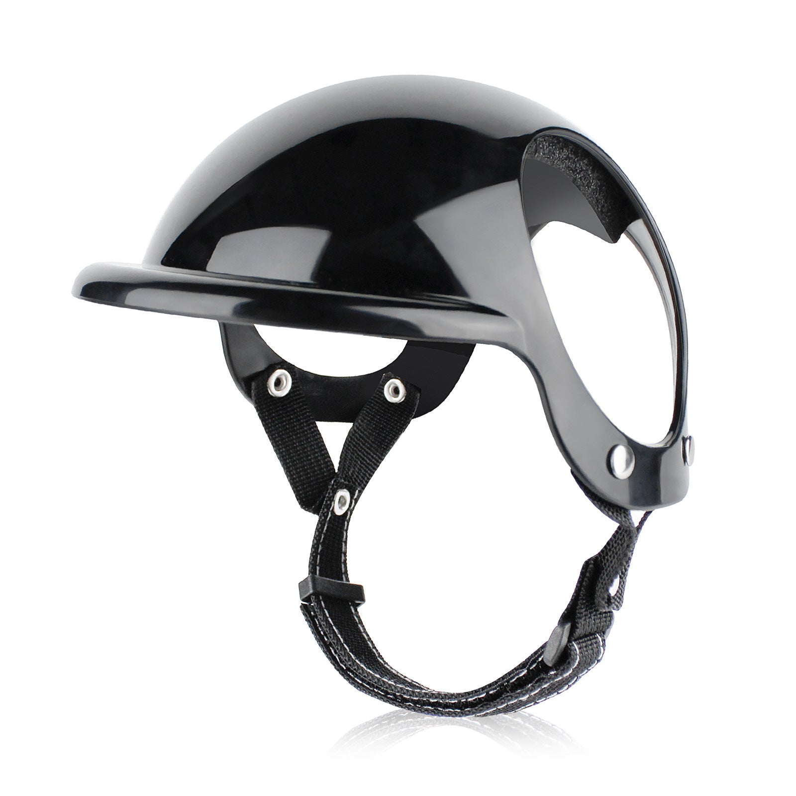 KFX-1105981 Dog Motorcycle Helmet with Stickers and Bamboo Dragonfly Decoration - Durable ABS+PC Material, Black