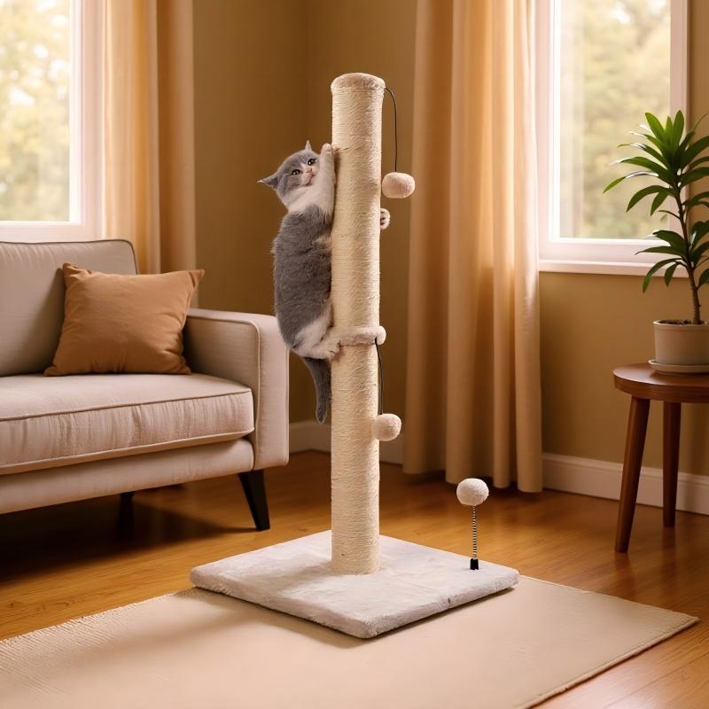 KFX-1109565 Sisal Cat Scratch Post and Climbing Frame - Available in Beige and Blue, Multiple Sizes