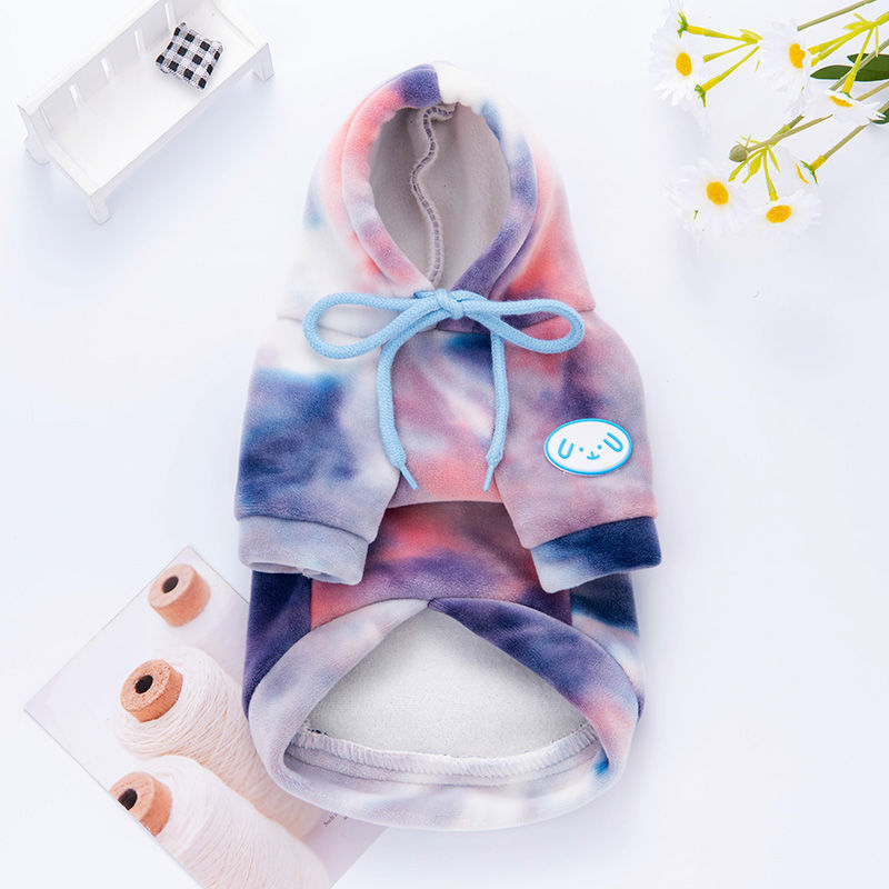 KFX-1109949 Cozy Silver Fox Velvet Tie-Dyed Hoodie for Cats - Autumn/Winter Edition