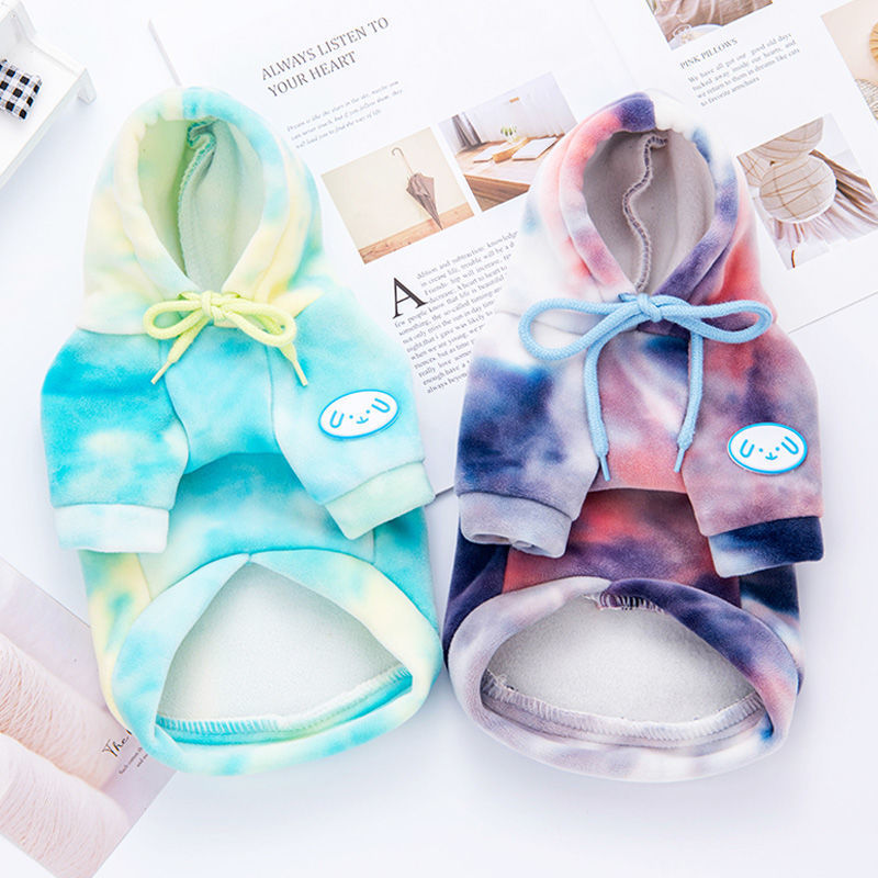 KFX-1109949 Cozy Silver Fox Velvet Tie-Dyed Hoodie for Cats - Autumn/Winter Edition