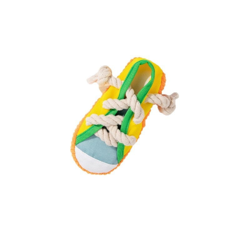 KFX-1110973 Dog Sound Slippers Toy for Stress Relief - Durable Molar Chew Toy in Rock Yellow, Black, and Sea Fog Blue