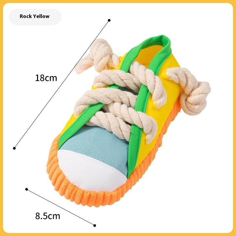 KFX-1110973 Dog Sound Slippers Toy for Stress Relief - Durable Molar Chew Toy in Rock Yellow, Black, and Sea Fog Blue