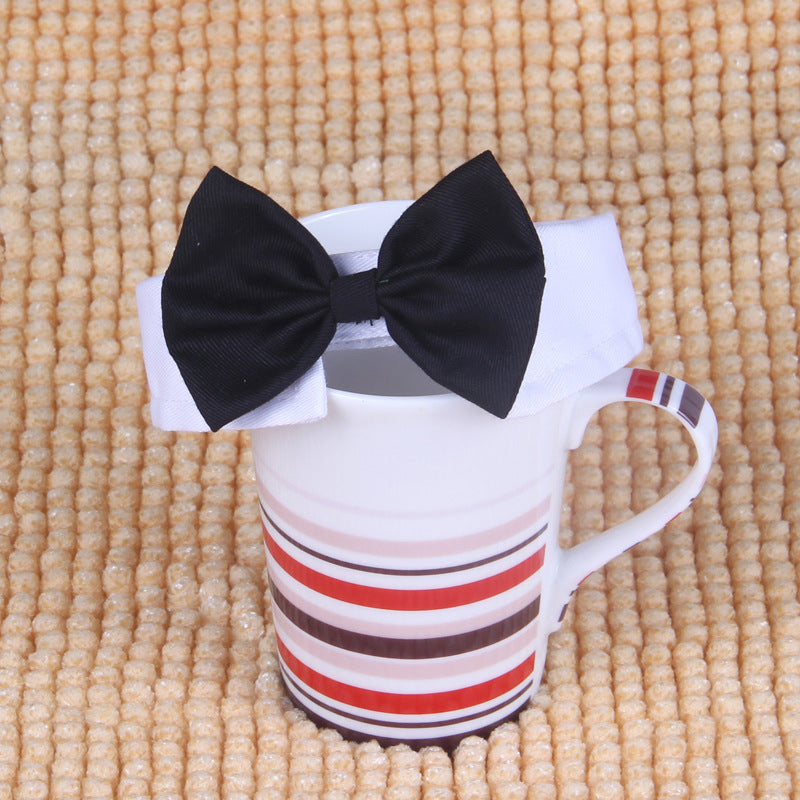 KFX-1111357 Gentleman Dog Bow Tie and Scarf Collar Ornament for Small and Medium Breeds in Black and White