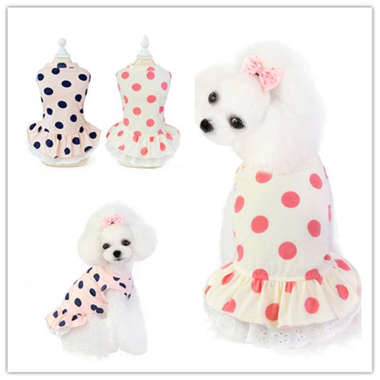 KFX-1111741 Lace Polka Dot Cotton Dog Clothes for Leisure Wear