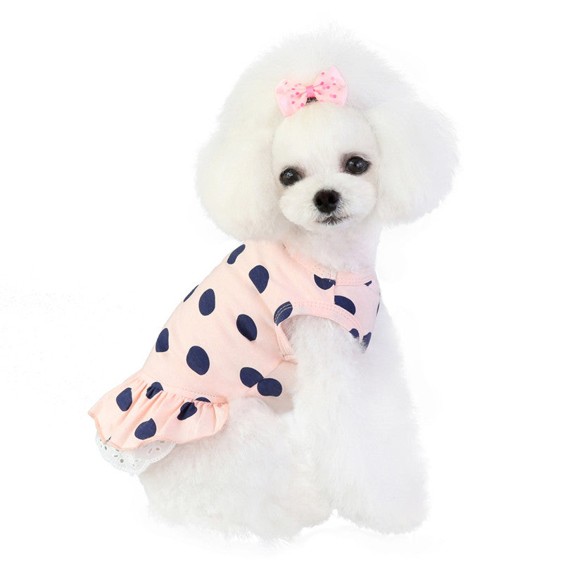 KFX-1111741 Lace Polka Dot Cotton Dog Clothes for Leisure Wear