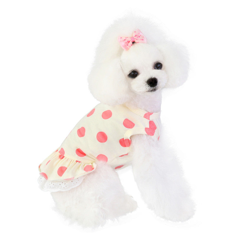 KFX-1111741 Lace Polka Dot Cotton Dog Clothes for Leisure Wear