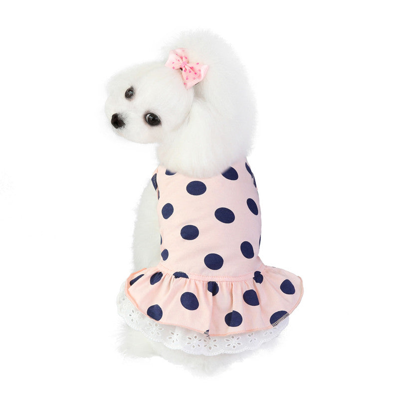 KFX-1111741 Lace Polka Dot Cotton Dog Clothes for Leisure Wear