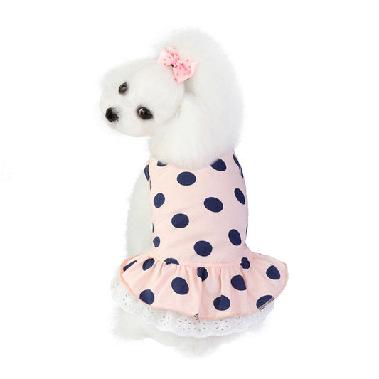 KFX-1111741 Lace Polka Dot Cotton Dog Clothes for Leisure Wear
