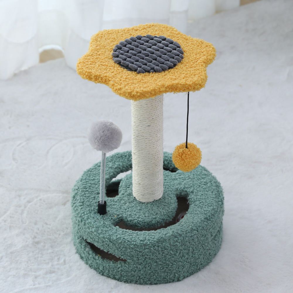KFX-1112637 Multifunctional Cat Tree with Scraping Rod and Teasing Toy in Six-Petal Sunflower Design