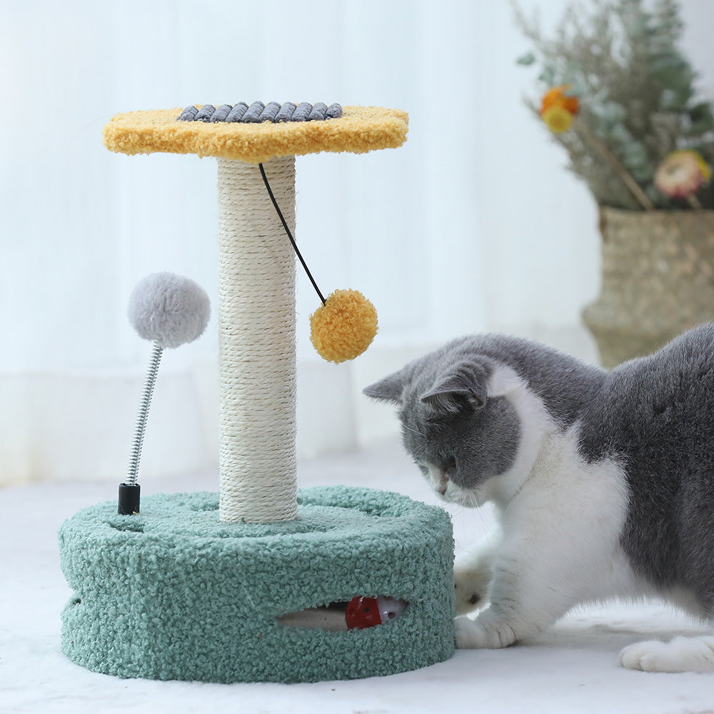 KFX-1112637 Multifunctional Cat Tree with Scraping Rod and Teasing Toy in Six-Petal Sunflower Design