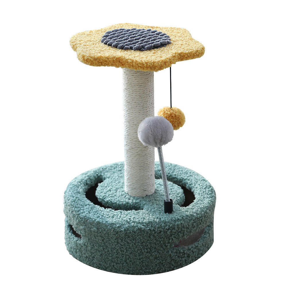 KFX-1112637 Multifunctional Cat Tree with Scraping Rod and Teasing Toy in Six-Petal Sunflower Design