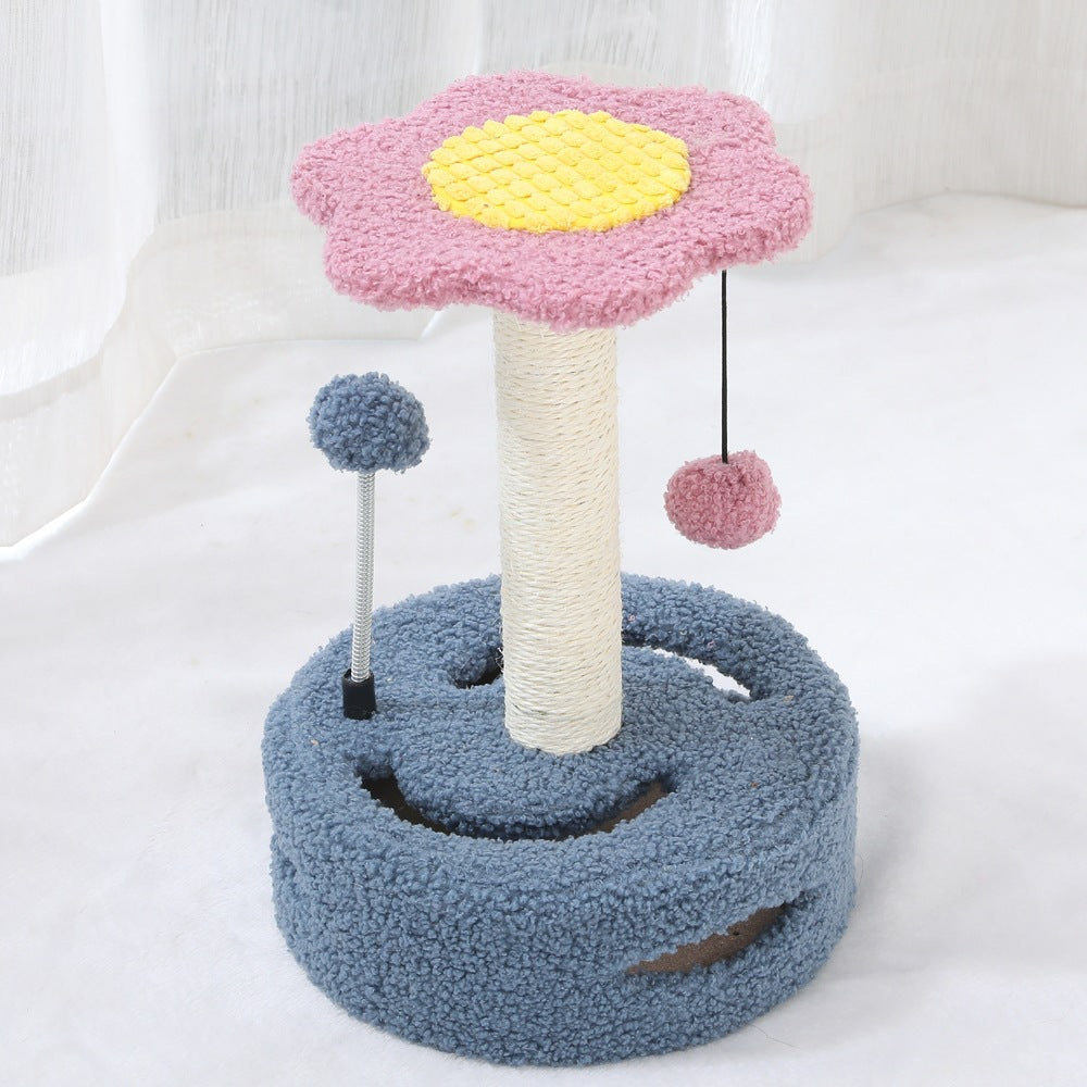 KFX-1112637 Multifunctional Cat Tree with Scraping Rod and Teasing Toy in Six-Petal Sunflower Design