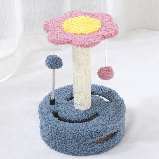 KFX-1112637 Multifunctional Cat Tree with Scraping Rod and Teasing Toy in Six-Petal Sunflower Design