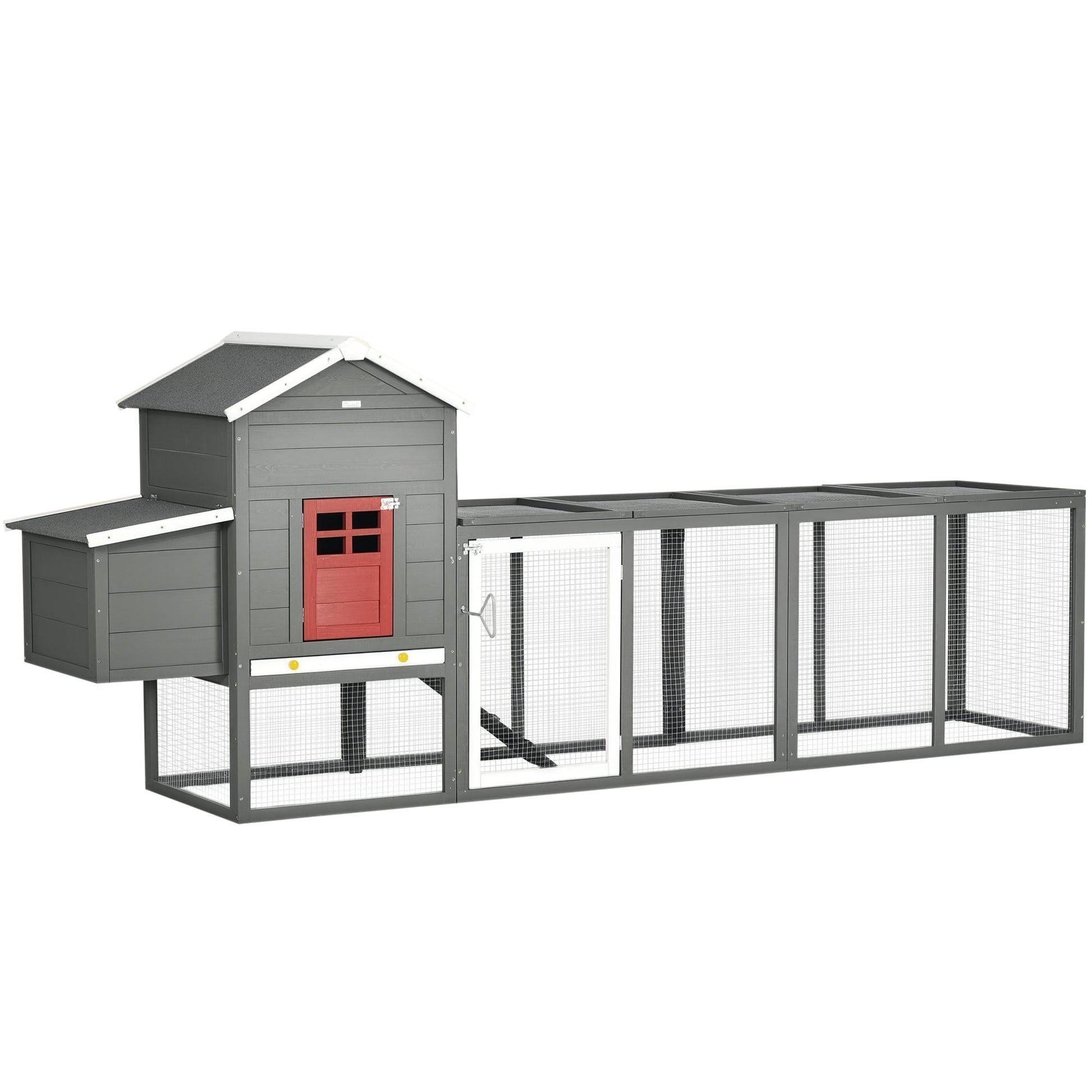 KFX-1113021 Extra Large Wooden Chicken Coop with Asphalt Roof, Nesting Box, and Run for 3-6 Chickens - Gray