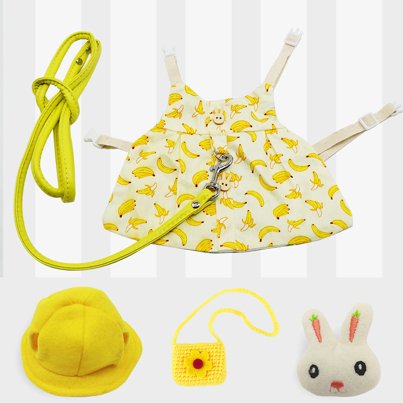 KFX-1113149 Small Banana Cotton Clothing Set with Traction Rope for Pet Rabbits, Guinea Pigs, and Chinchillas