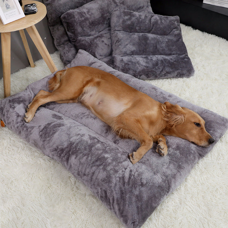 KFX-1113405 Plush Quilted Dog Bed in Four Sizes: Short Plush & Cotton Construction