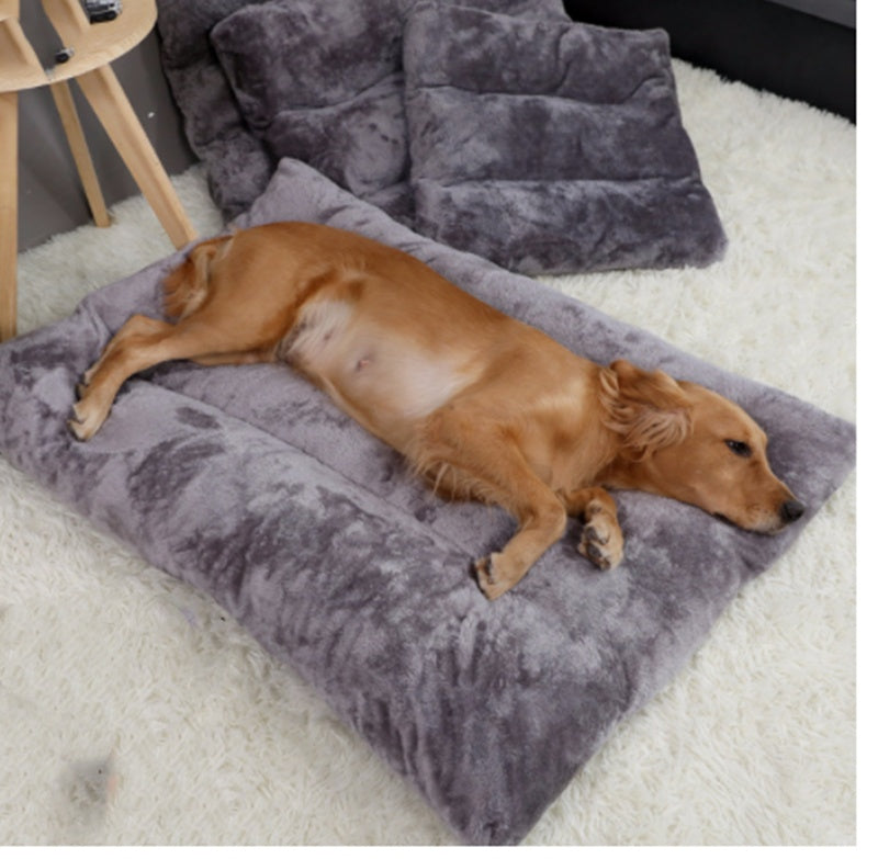KFX-1113405 Plush Quilted Dog Bed in Four Sizes: Short Plush & Cotton Construction