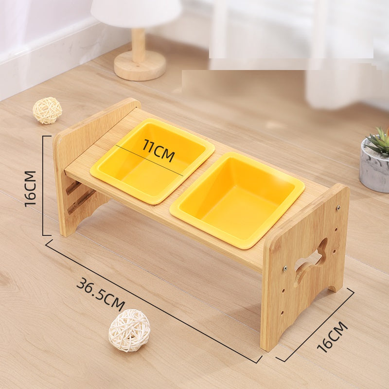 KFX-1115325 Adjustable Pet Feeding Bowl with Bamboo Base and Ceramic Dish for Cats and Small Dogs