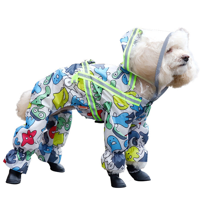 KFX-1115709 Four-Legged Waterproof Dog Raincoat in Navy Blue with Sling Traction