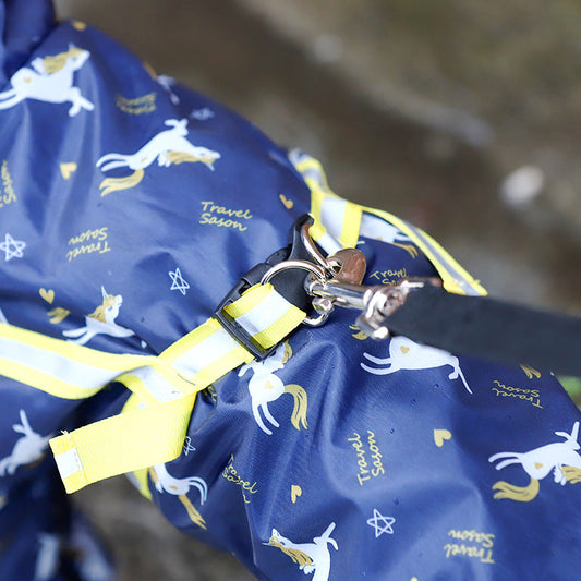 KFX-1115709 Four-Legged Waterproof Dog Raincoat in Navy Blue with Sling Traction