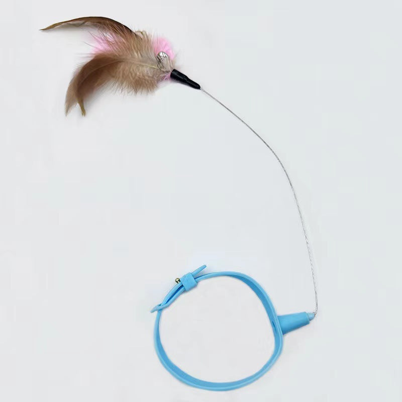 KFX-1116605 Adjustable Cat Feather Teasing Wand with Bell | Interactive Silicone Collar Toy for Cats