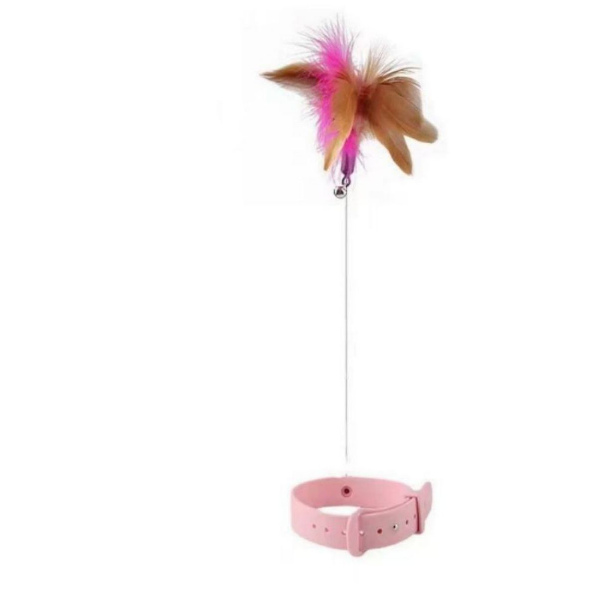 KFX-1116605 Adjustable Cat Feather Teasing Wand with Bell | Interactive Silicone Collar Toy for Cats