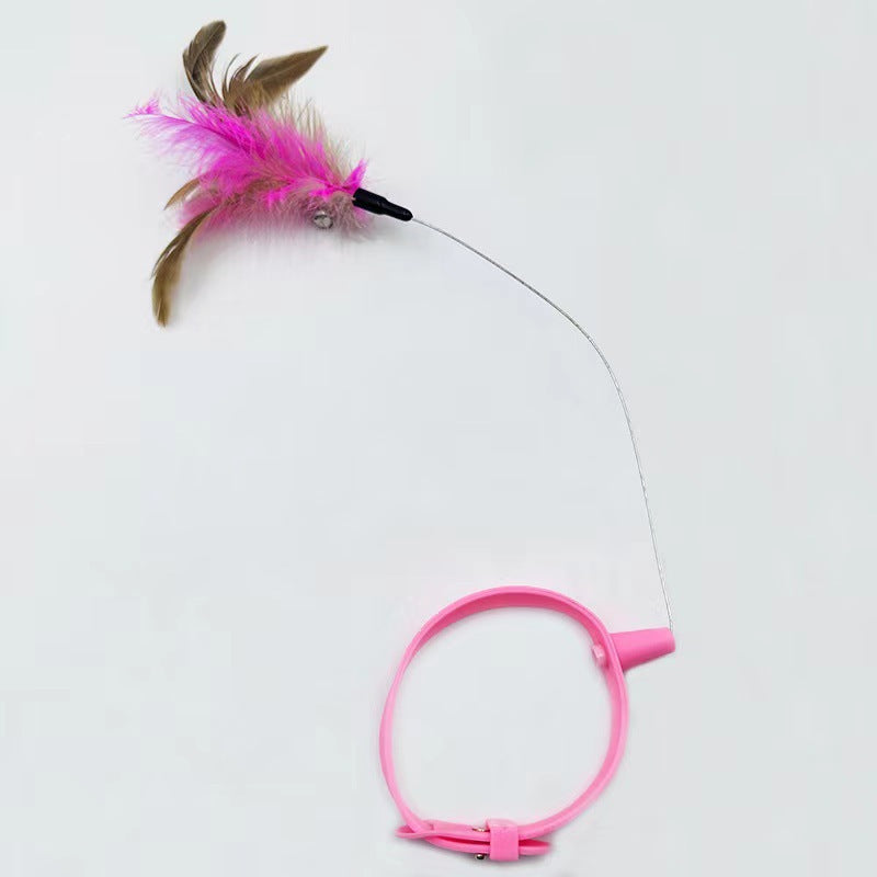 KFX-1116605 Adjustable Cat Feather Teasing Wand with Bell | Interactive Silicone Collar Toy for Cats