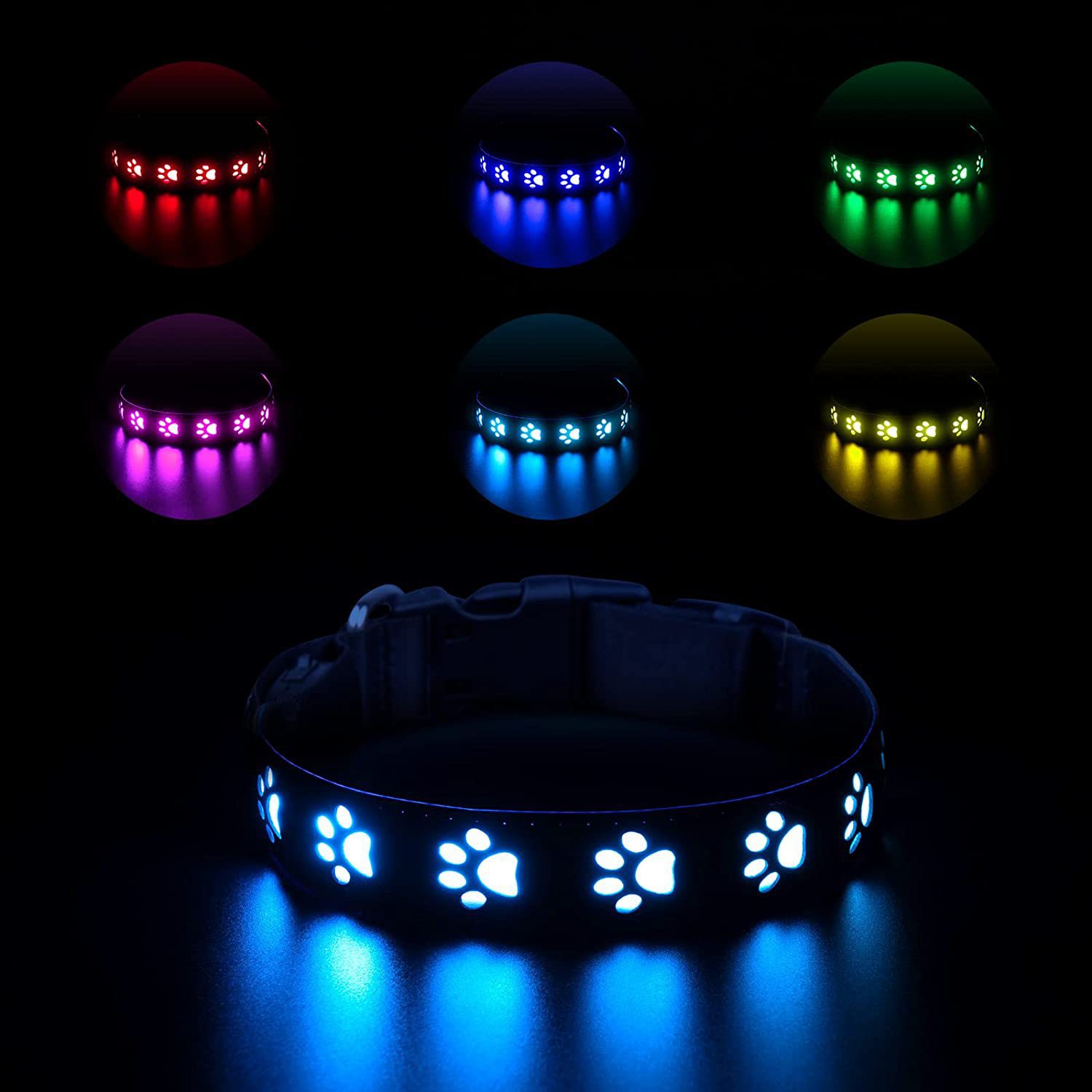 KFX-1118909 7-Color LED Luminous Dog and Cat Traction Collar with USB Charging