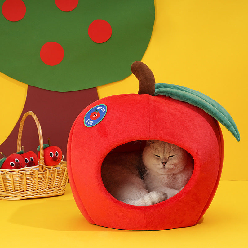 KFX-1124925 Cozy Apple-Shaped Fully Enclosed Cat Litter for Rest and Sleep