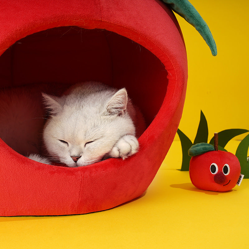 KFX-1124925 Cozy Apple-Shaped Fully Enclosed Cat Litter for Rest and Sleep
