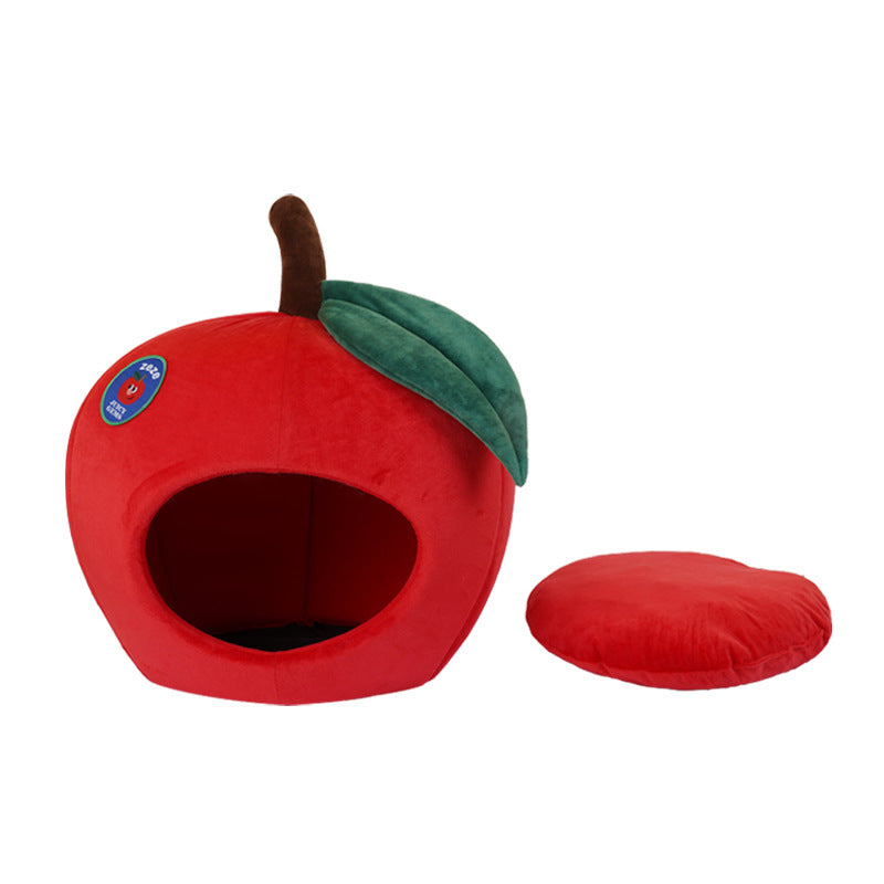 KFX-1124925 Cozy Apple-Shaped Fully Enclosed Cat Litter for Rest and Sleep