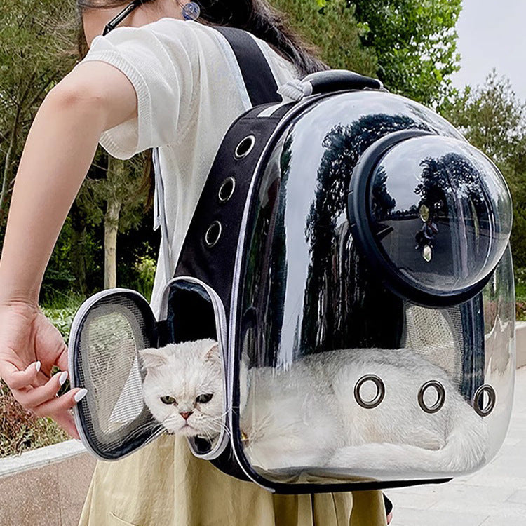 KFX-1127101 Transparent Skylight Cat Backpack with Diaper Storage and Breathable Design, Medium Soft Material, Large Capacity
