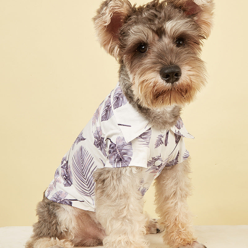 KFX-1129021 Hawaiian Vacation Dog Shirt in Cotton - Purple and Green, Sizes XS to XL
