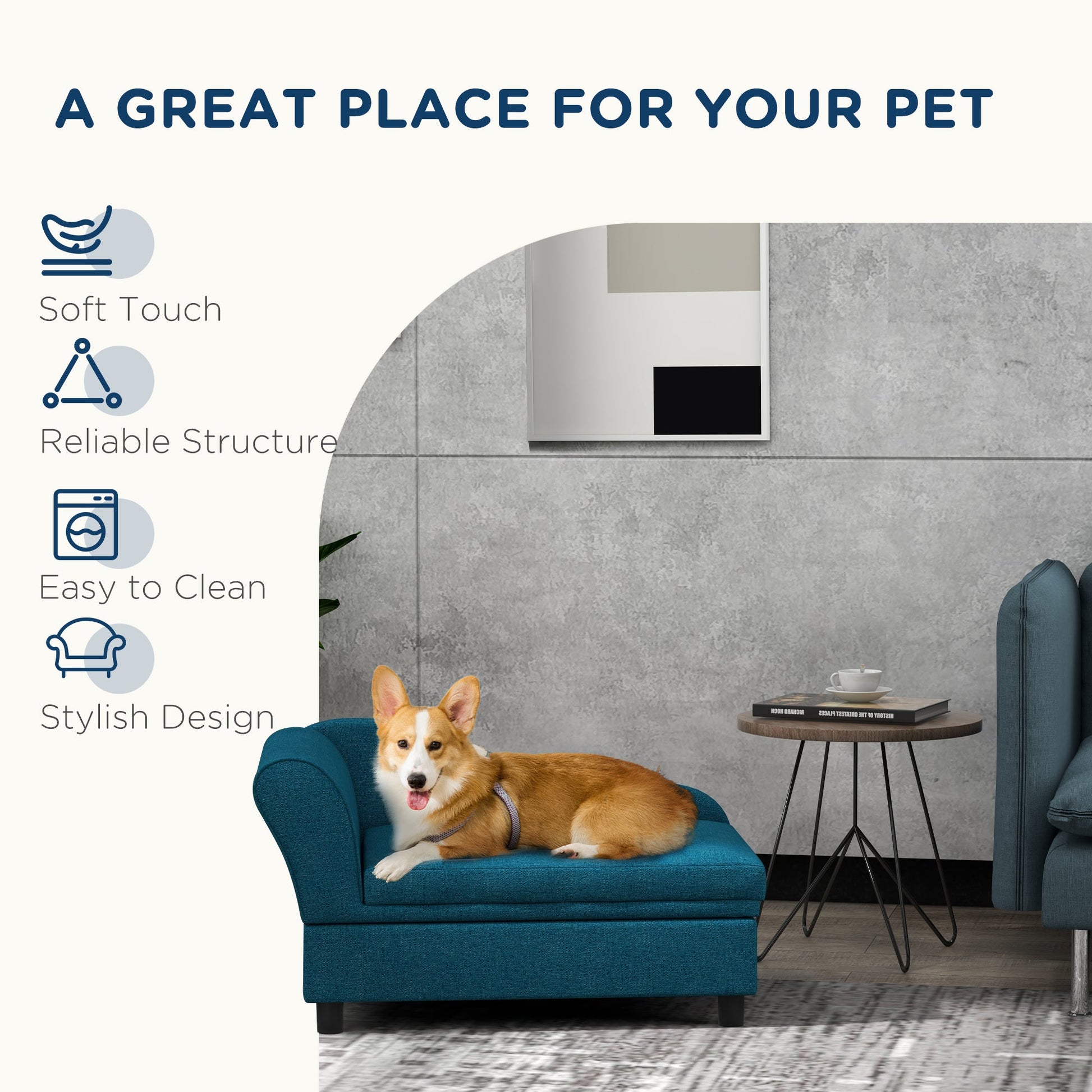 KFX-1129277 Cozy Pet Sofa Bed for Small Dogs with Under-Seat Storage, Dark Blue or Gray