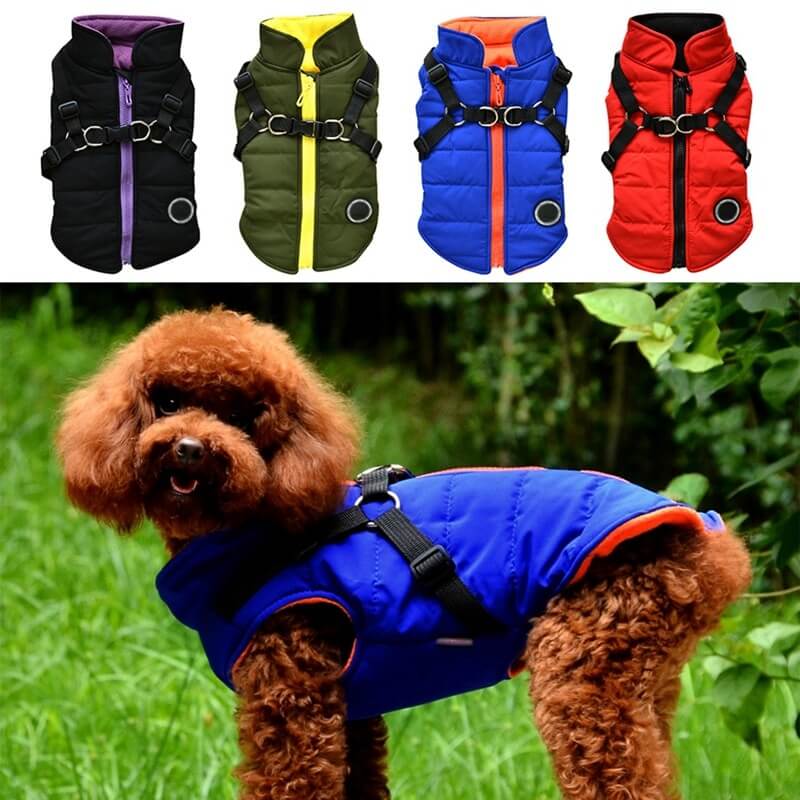 KFX-1130301 Warm and Comfortable Dog Zipper Jacket with Adjustable Leash Harness
