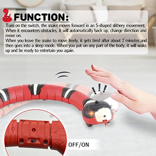 KFX-1133885 USB Rechargeable Interactive Infrared Sensing Snake Toy for Cats and Dogs with Glowing Eyes and Swallowing Tongue
