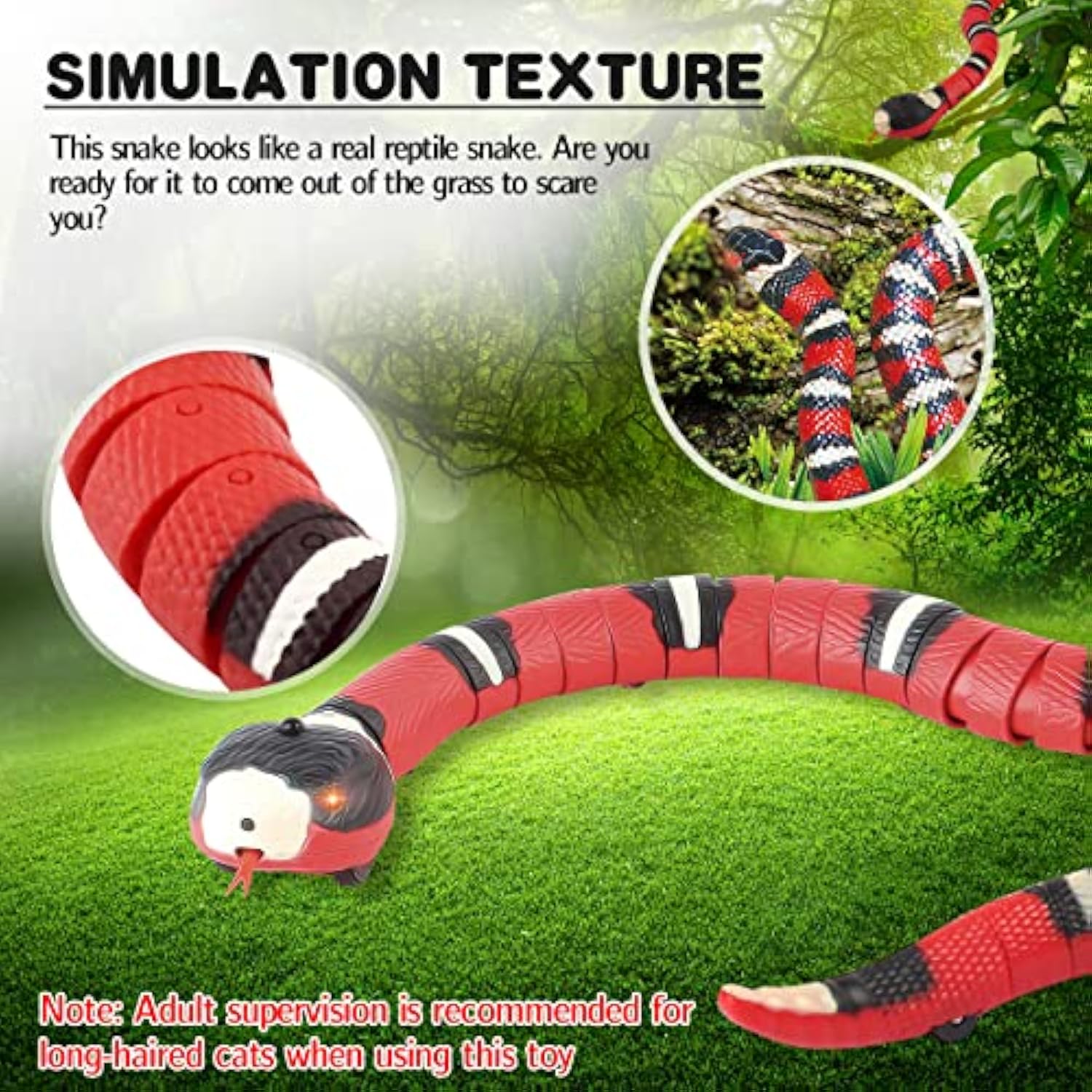 KFX-1133885 USB Rechargeable Interactive Infrared Sensing Snake Toy for Cats and Dogs with Glowing Eyes and Swallowing Tongue