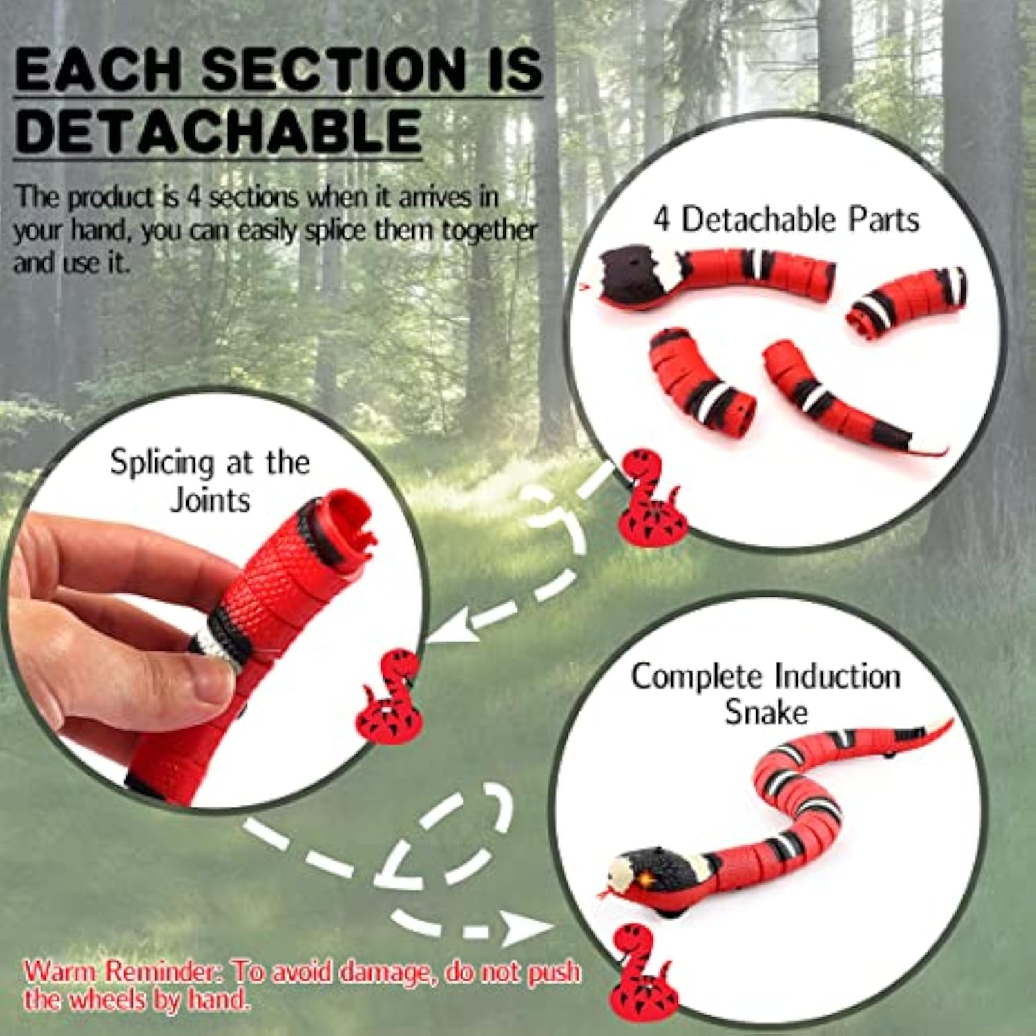 KFX-1133885 USB Rechargeable Interactive Infrared Sensing Snake Toy for Cats and Dogs with Glowing Eyes and Swallowing Tongue
