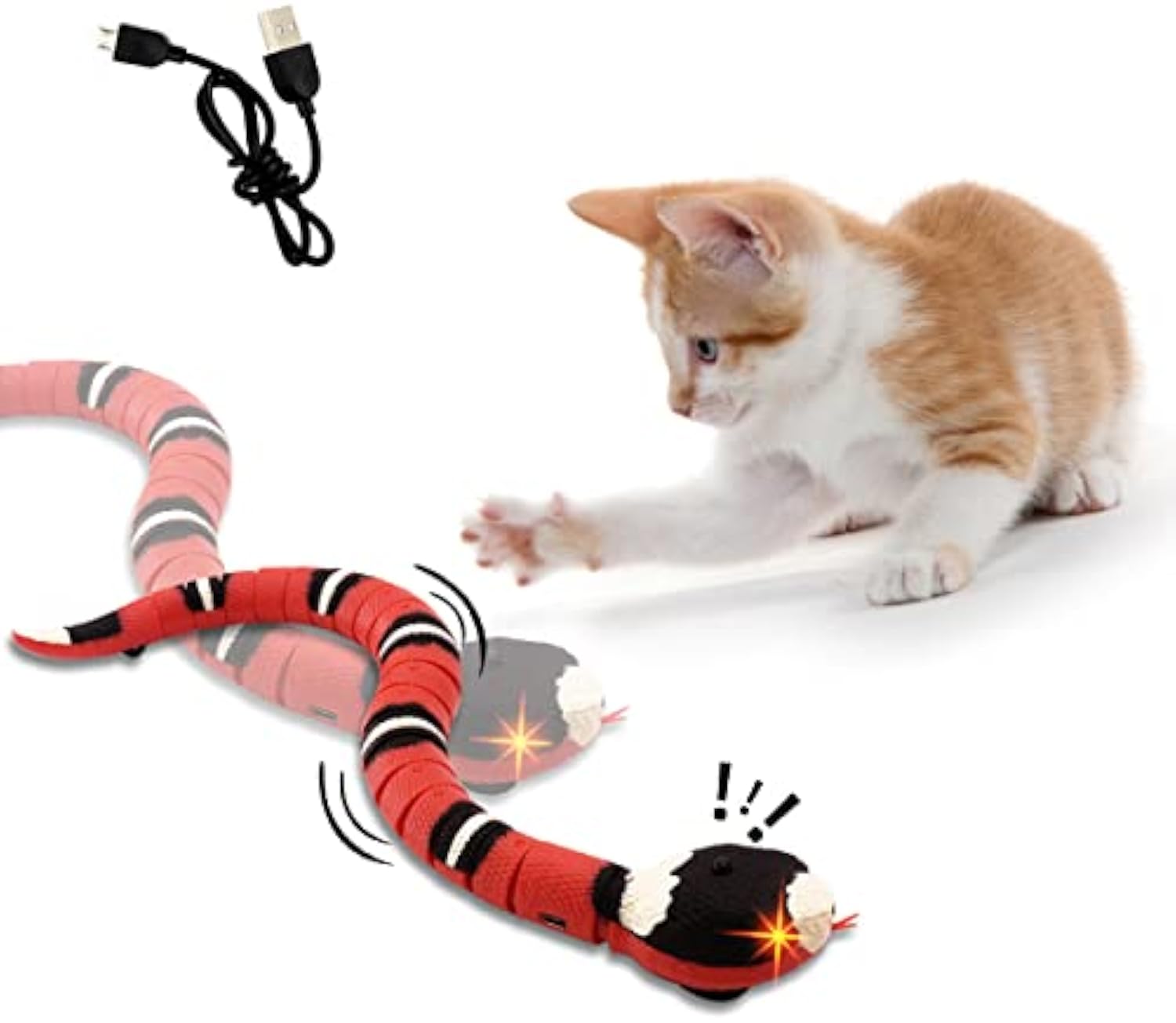 KFX-1133885 USB Rechargeable Interactive Infrared Sensing Snake Toy for Cats and Dogs with Glowing Eyes and Swallowing Tongue