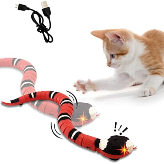 KFX-1133885 USB Rechargeable Interactive Infrared Sensing Snake Toy for Cats and Dogs with Glowing Eyes and Swallowing Tongue