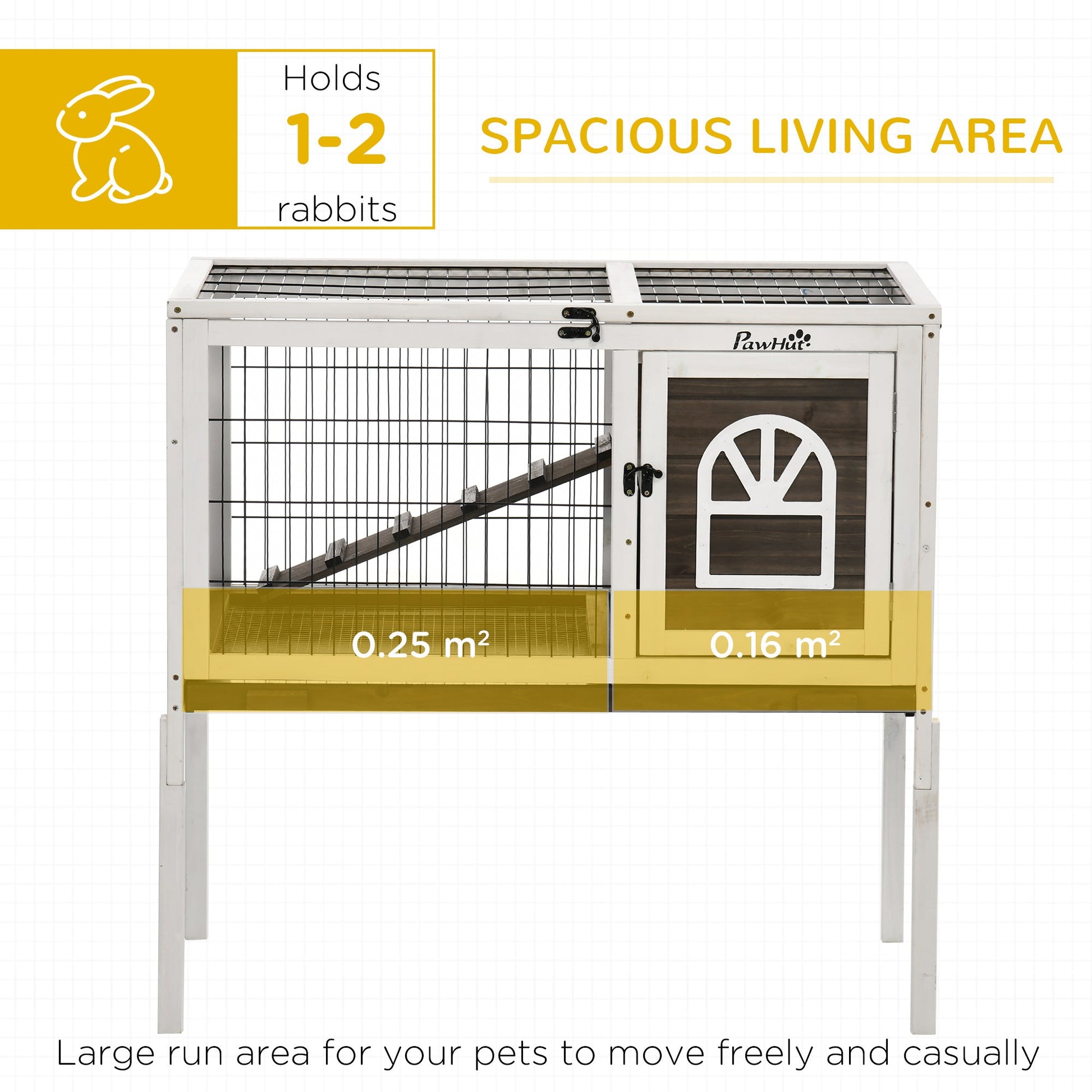 KFX-1134269 Elevated Coffee Wood Rabbit Hutch with Metal Run for Small Animals